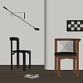Stylish Wooden Chairs With Woven Backrest In Modern Interior With Wall Art And Floor Lamp