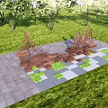 Outdoor Landscape Sculpture With Rusted Steel Plate On Checkerboard Paving In Grassland