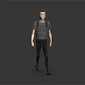 3D Game Movie Character Male Walking With Gray T Shirt Black Pants And Backpack