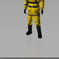 Yellow Protective Suit With A Logo Black Gloves And Black Boots