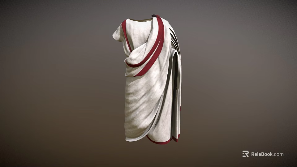 White Ancient Style Tunic With Red Decorative Trim And Draped Fabric 3d model 