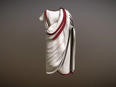 White Ancient Style Tunic With Red Decorative Trim And Draped Fabric 3d model