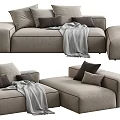 Comfortable Neutral Toned Sectional Sofa With Linen Fabric Decorative Pillows And Knitted Throw Blanket