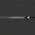 Decorative Fantasy Sword With Metallic Blade Blue Patterns And Brown Leather Hilt