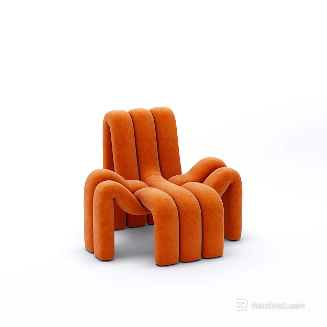 Modern Orange Leisure Chair With Curved Lines And Velvet Fabric Design 3d model 
