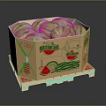 Full of Fresh Watermelons in Cardboard Box with Truck Design on Wooden Pallet