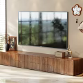 Modern Wooden TV Stand With TV Floor Lamp Decorative Clock And Items