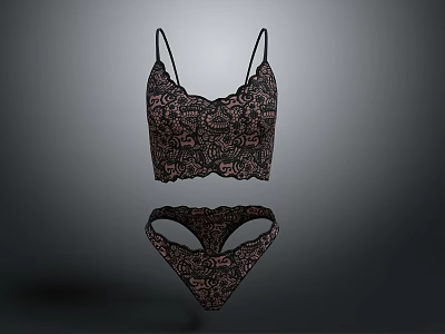 Women's Elegant Black Floral Lace Lingerie Set With Intricate Pattern Design 3d model