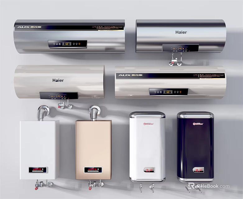 Modern Household Water Heaters Featuring Haier Storage And Instant Models 3d model 