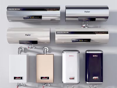 Modern Household Water Heaters Featuring Haier Storage And Instant Models 3d model