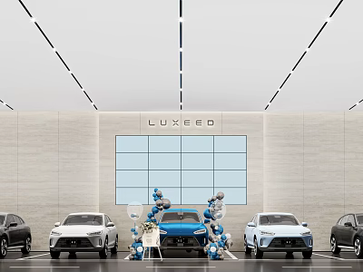 LUXEED Modern Car Showroom Featuring Multiple Vehicle Models On 3d model