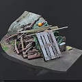 Wooden Logs Pallet Green Fabric And Orange Object In Pile Arrangement
