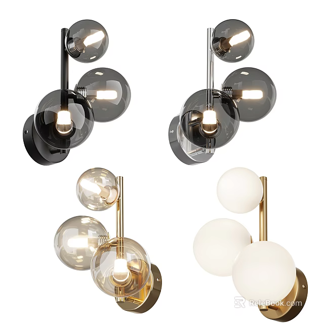 Modern Decorative Wall Lamps With Spherical Glass Shades And Metal Brackets For Home Interior Lighting 3d model 