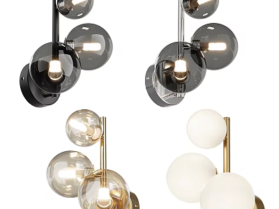 Modern Decorative Wall Lamps With Spherical Glass Shades And Metal Brackets For Home Interior Lighting 3d model