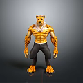 3D Cheetah Humanoid Character With Muscular Body Black Pants And Spotted Yellow Skin