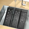 Stainless Steel Kitchen Sink with Drainer Rack and Faucet Running Water