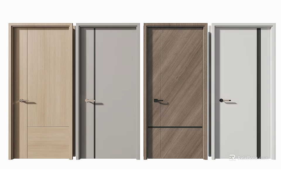Various Modern Hinged Doors With Wooden And Neutral Finishes 3d model 