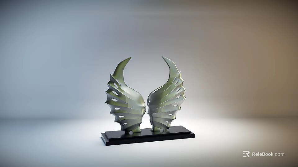 Artistic Wing Shaped Sculpture With Hollowed Details And Black Base 3d model 