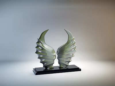 Artistic Wing Shaped Sculpture With Hollowed Details And Black Base 3d model