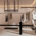 Modern Fashion Clothing Store Interior with Hanging Clothes on Racks and Stylish Display Shelves
