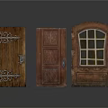 Vintage Wooden Doors With Carved Designs Glass Panels And Decorative Hardware