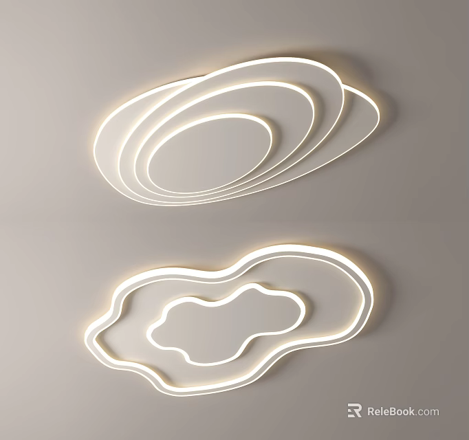 Modern LED Ceiling Lights With Circular And Cloud Shaped Design Mounted On White Ceiling 3d model 