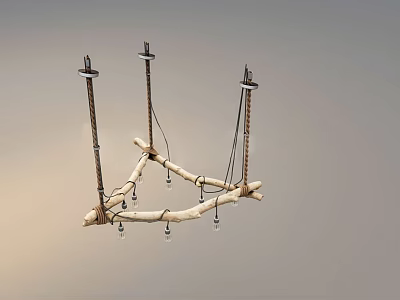 Natural Driftwood Branch Chandelier With Rope Suspended Clear Glass Bulbs And Crystal Accents 3d model