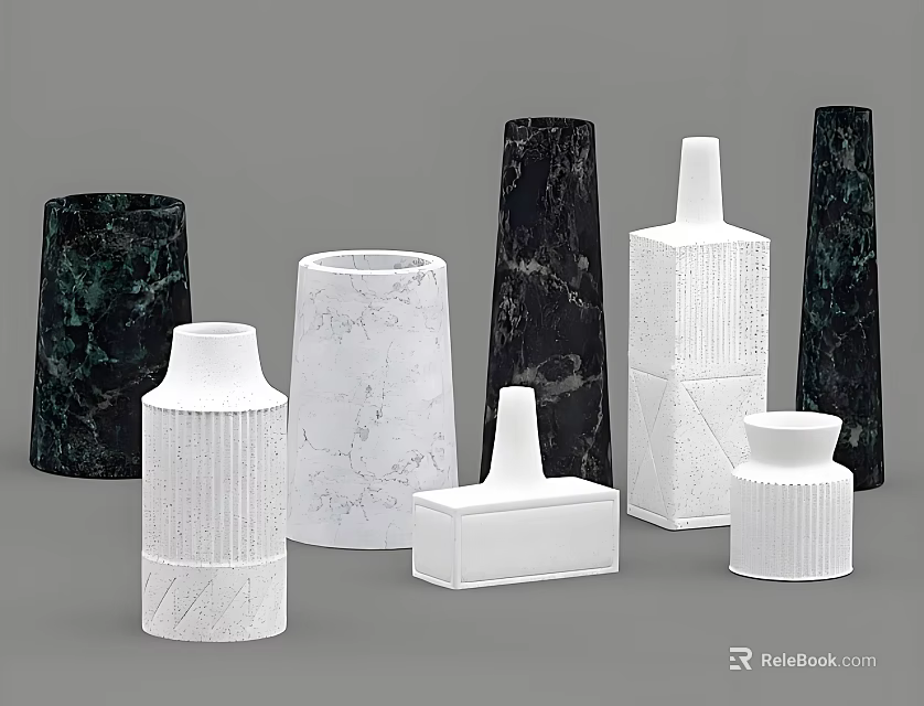 Modern Decorative Vases With Various Shapes And Marble Ceramic Textures 3d model