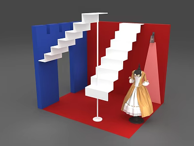 Vibrant Photo Check in Spot With Blue Red Structure White Stairs Red Carpet 3d model