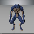 Blue Muscular Beast Character Standing in 3D Render with Ferocious Pose and Sharp Features