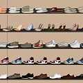 Various Styles Different Colors Shoes Neatly Arranged On Shelves Shoe Store
