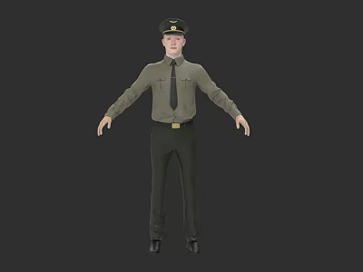 Game Movie Character 3D Model Wearing Green Uniform Shirt With Tie Hat And Pants 3d model