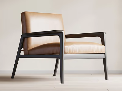 Modern Accent Chair With Leather Upholstered Seat Backrest Dark Frame And Sleek Armrests 3d model