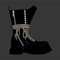 Black Stylish Boots With Thick Sole Beige Laces And White Rivets Design 3d model