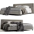 Modern Design Gray Double Bed With Upholstered Headboard And Cozy Bedding 3d model