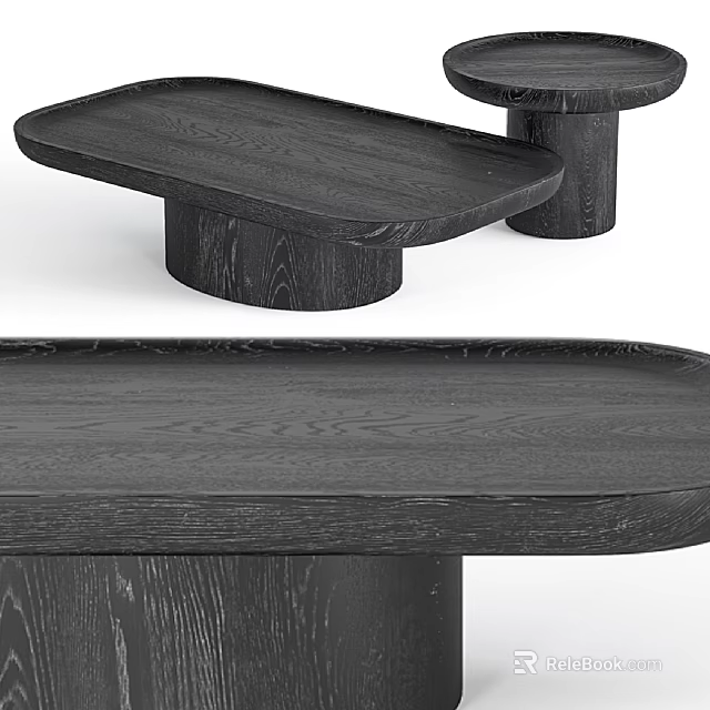 Modern Black Wooden Sofa Coffee Table Set With Minimalist Design And Natural Wood Grain 3d model 