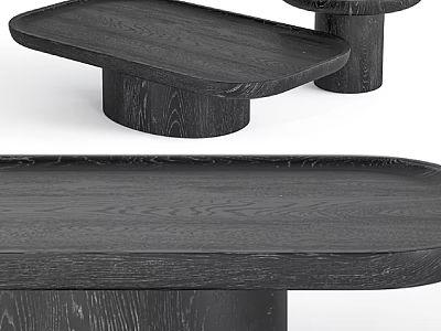 Modern Black Wooden Sofa Coffee Table Set With Minimalist Design And Natural Wood Grain 3d model