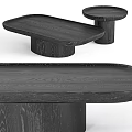 Modern Black Wooden Sofa Coffee Table Set With Minimalist Design And Natural Wood Grain