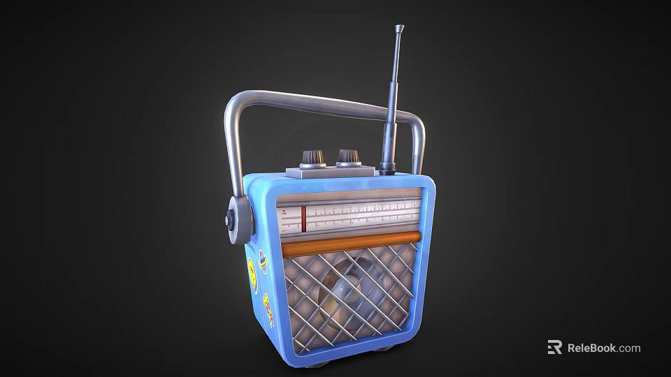 Vintage Blue Portable Radio With Silver Handle Antenna Knobs And Grille Speaker 3d model 