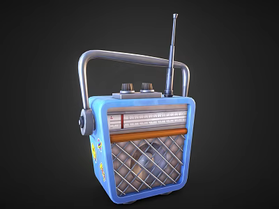Vintage Blue Portable Radio With Silver Handle Antenna Knobs And Grille Speaker 3d model