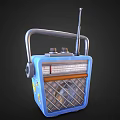 Vintage Blue Portable Radio With Silver Handle Antenna Knobs And Grille Speaker