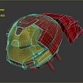Iron Man Helmet with Red and Gold Metallic Design and Glowing Blue Eyes