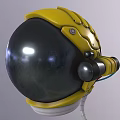 Yellow Astronaut Helmet Design With Black Visor Antenna And Cables