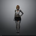 Blonde Female Robot With White Top Black Skirt And Metallic Mechanical Limbs On Gray Background