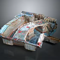 Detailed Architectural Model Featuring Stone Brick Structure Arched Design Red Markings With Small Figures