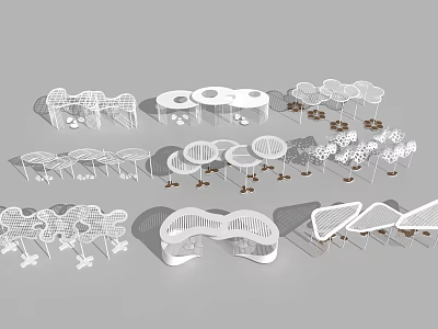 Modern White Pergola Collection With Various Geometric And Curved Designs 3d model