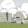 Modern Stone Feature Wall With Geometric Design And Circular Cutout In Grass Lawn