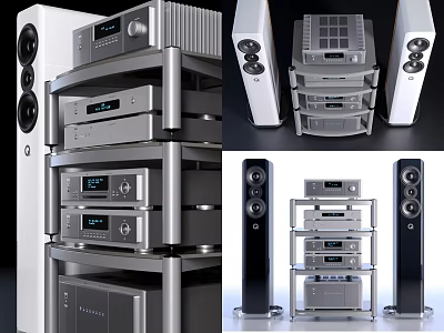 High-End Audio System With Stacked Speakers Amplifiers Integrated Components And Modern Design 3d model