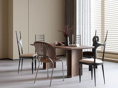 Stylish Modern Dining Table And Chairs Set With Wooden Top And Metal Legs 3d model