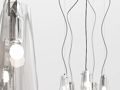 Modern Transparent Pendant Lights With Curved Chrome Lines And Exposed Bulbs 3d model